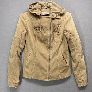 Circus Jacket Womens 6 Tan Corduroy Moto Removable Hood Italy Size 40